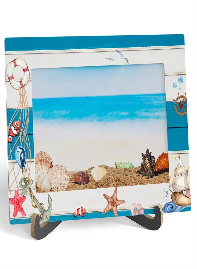 Zmyollo Nautical Picture Frame, Ocean Themed Wooden Tabletop Photo Frame With Stand, Beach Photo Stand for Farmhouse Home Living Room Bedroom Office, Housewarming Birthday Gifts for Friends Colleagues, B18 - Image 1